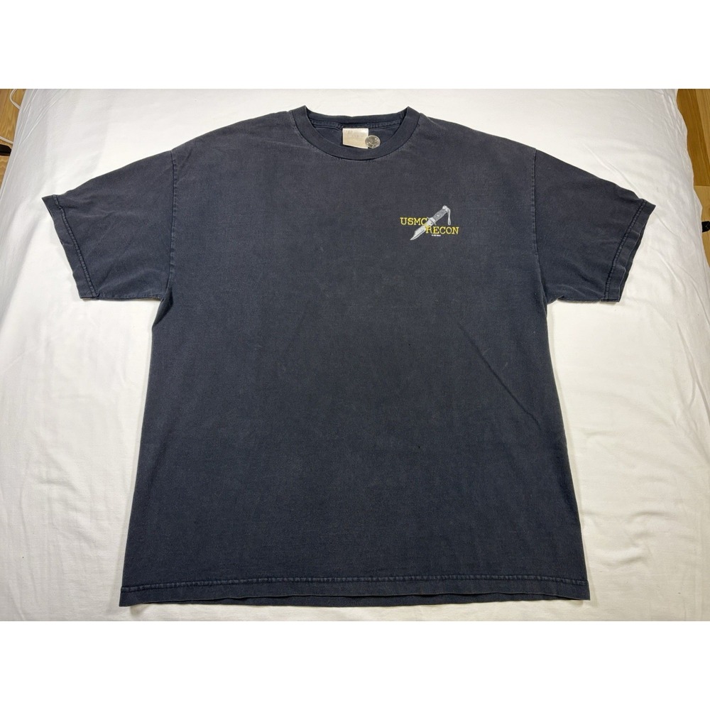 Vintage 90s USMC Recon T Shirt XL Faded Black 7.62 Design Marine Corps Skull